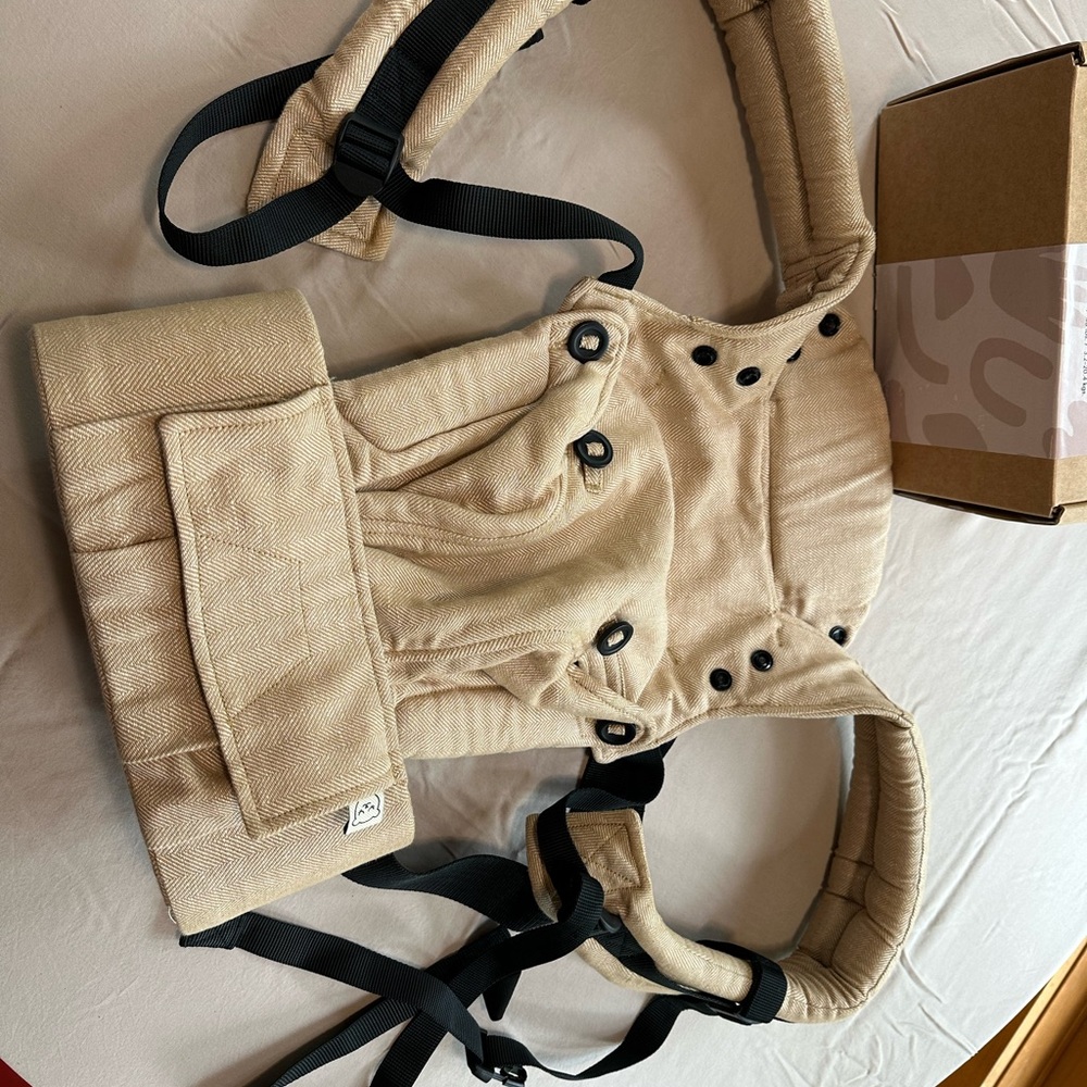 Tula Tan Linen Baby with Black Button